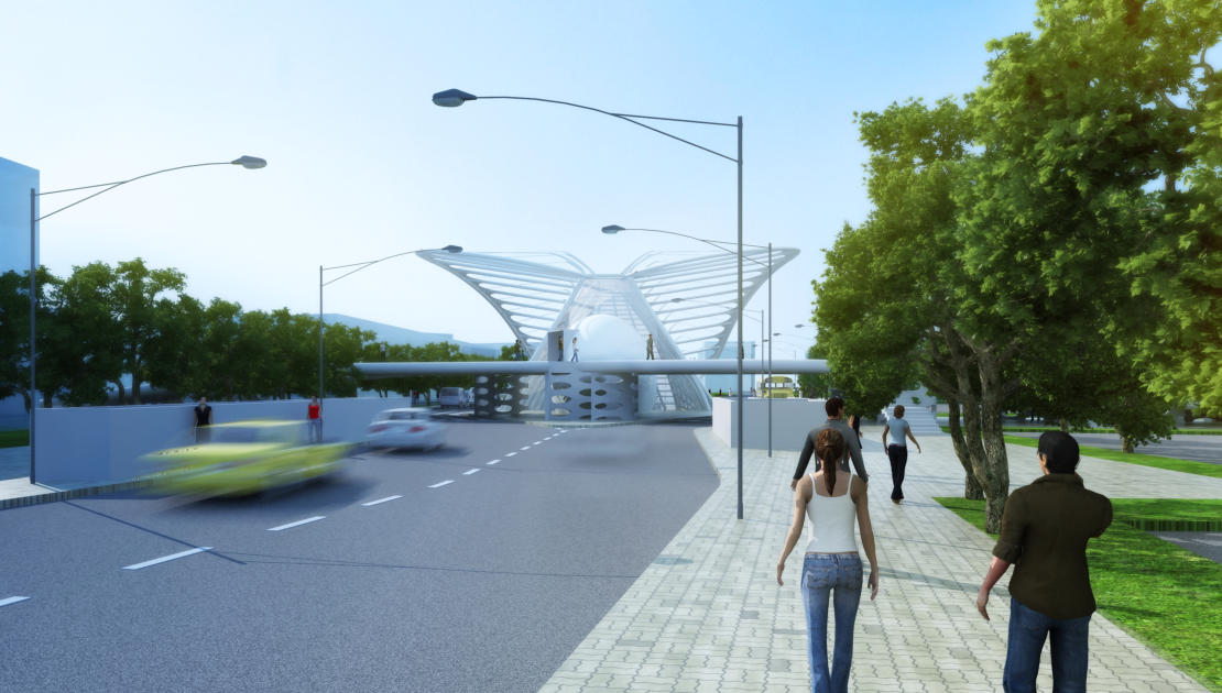 Persepctive view toward MTR Station from the Southwest