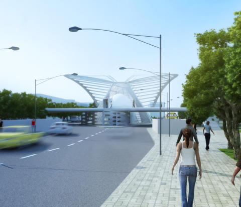 Persepctive view toward MTR Station from the Southwest